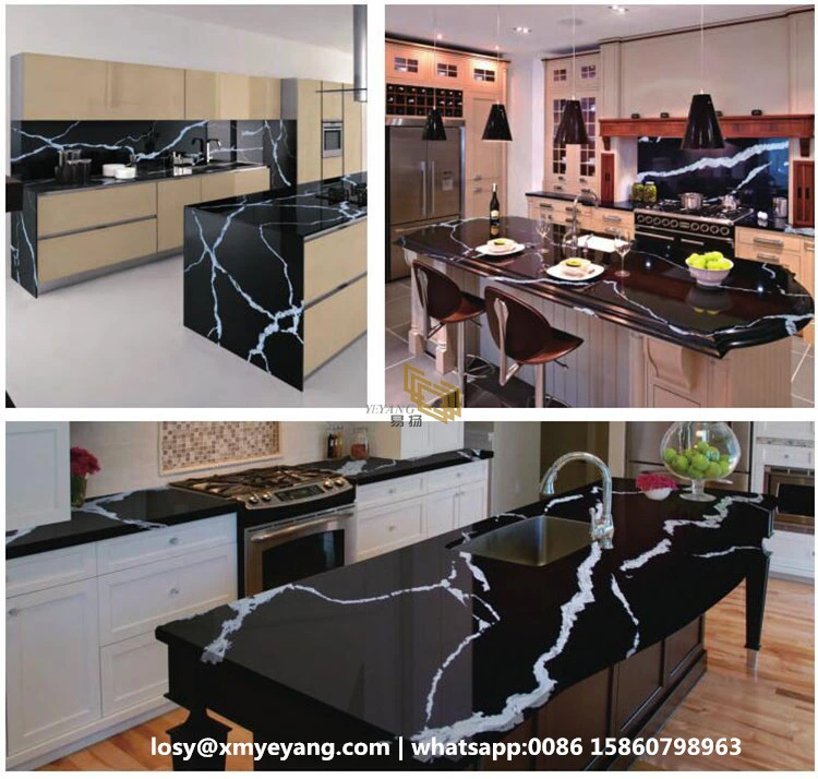 Calacatta/Pure Black Quartz Stone Slab for Kitchen Countertops Island Quartz Wholesale