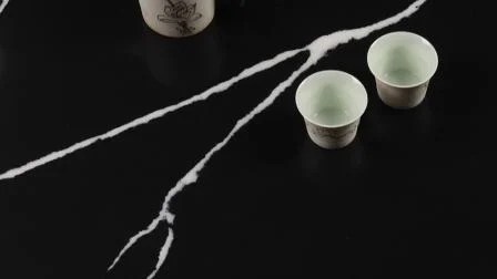 Lastre di pietra di quarzo artificiale nero Marquina dal nuovo look con venature bianche